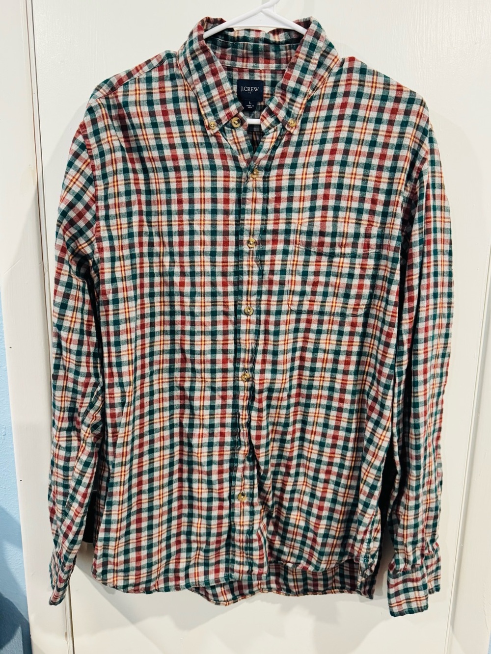 J. Crew Men's size LARGE Plaid Button-Down Shirt fall collared outdoor office